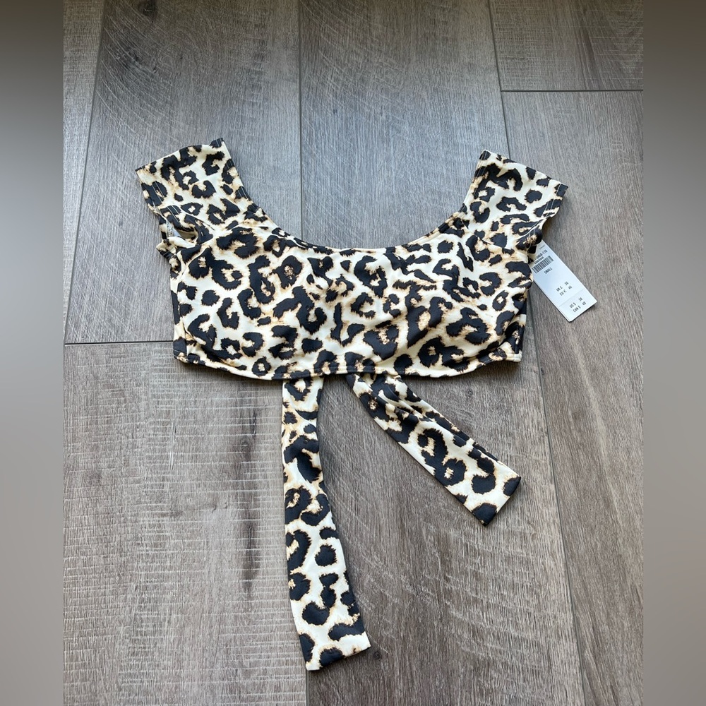 Abercrombie & Fitch Leopard Animal Print Cropped Swim Bikini Top